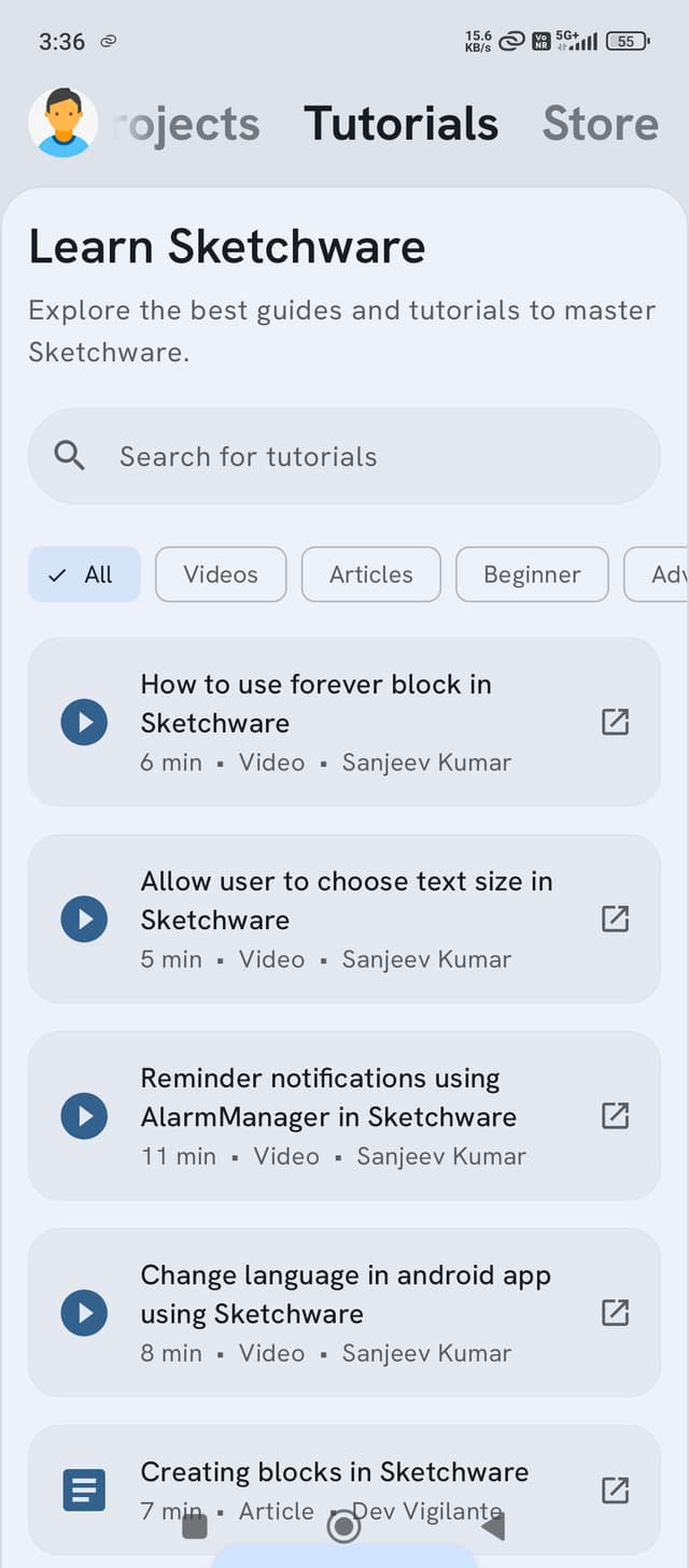 Tutorials Screen